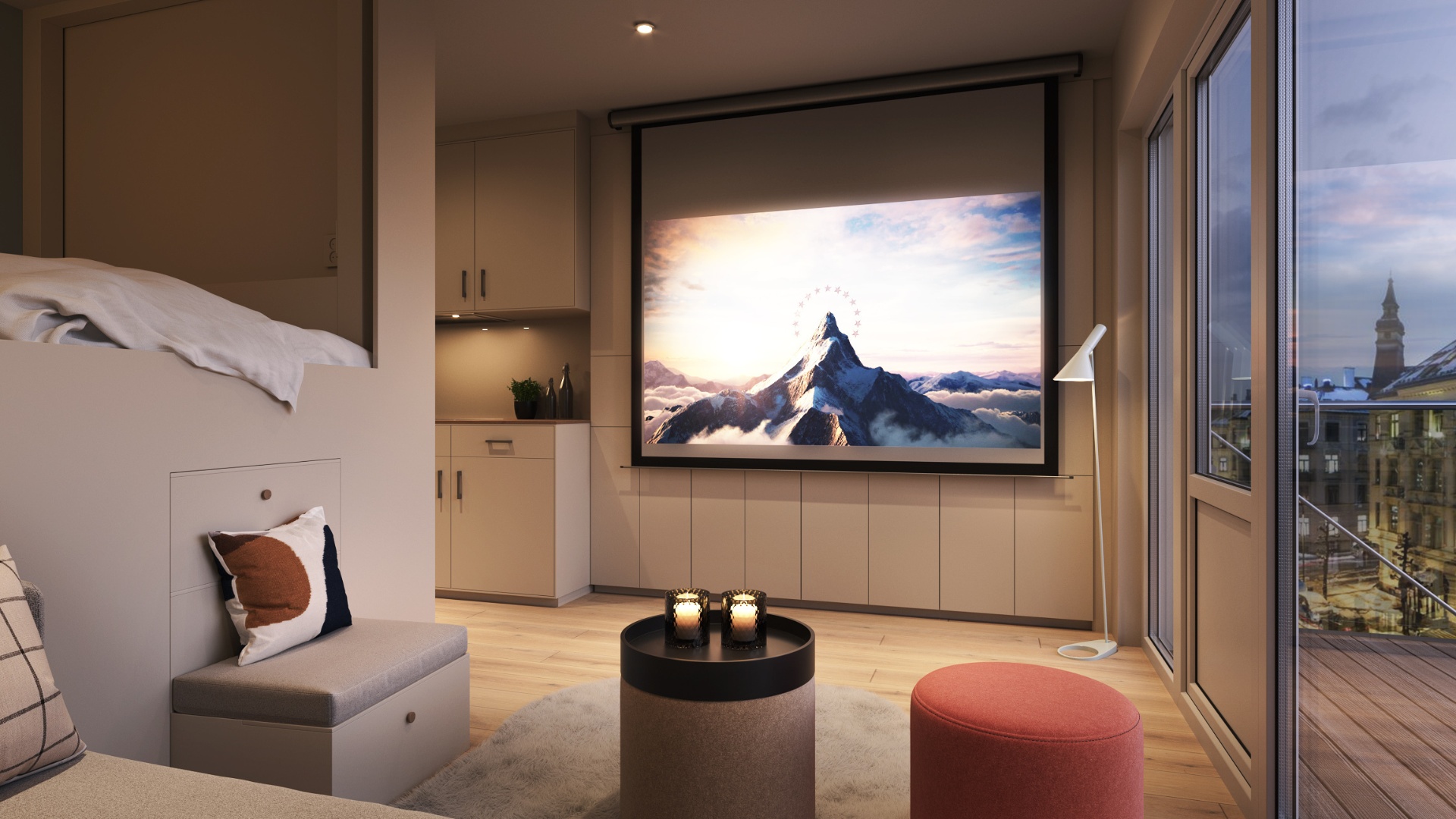 Nooka i kveldsmodus — kino med projektor